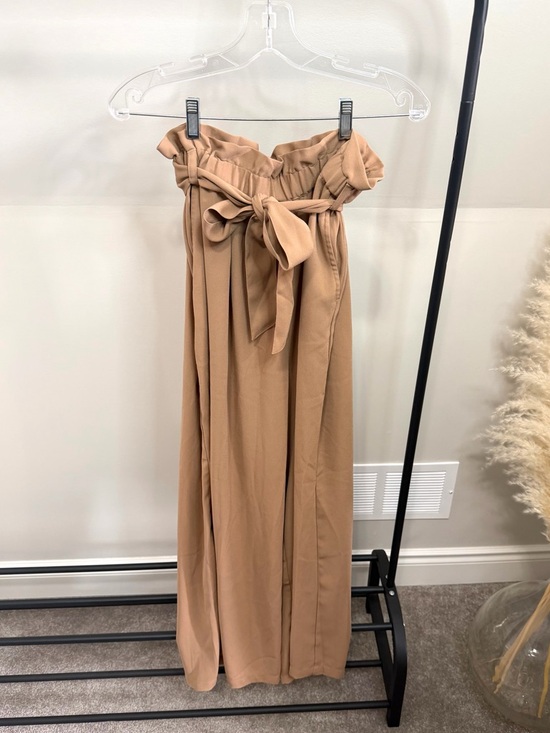 The Drop Pants - The Drop x Patricia Bright High Rise Paperbag Waist Wide Leg Pants M | Camel